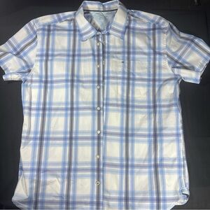 Tommy Hilfiger Men’s XXL Blue Plaid Shirt Custom Fit 100% Cotton Short Sleeve